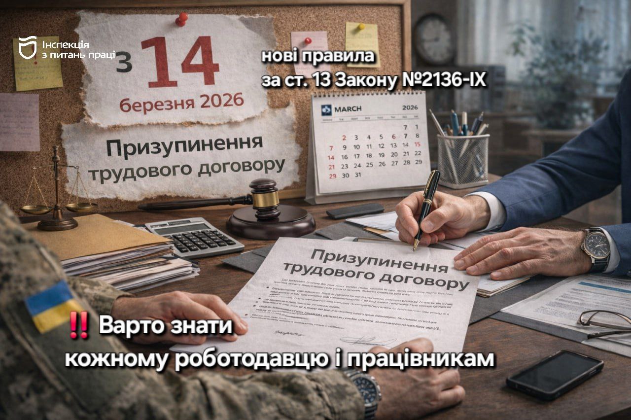 Призупинення дії трудового договору: нові правила з 14 березня 2026 року